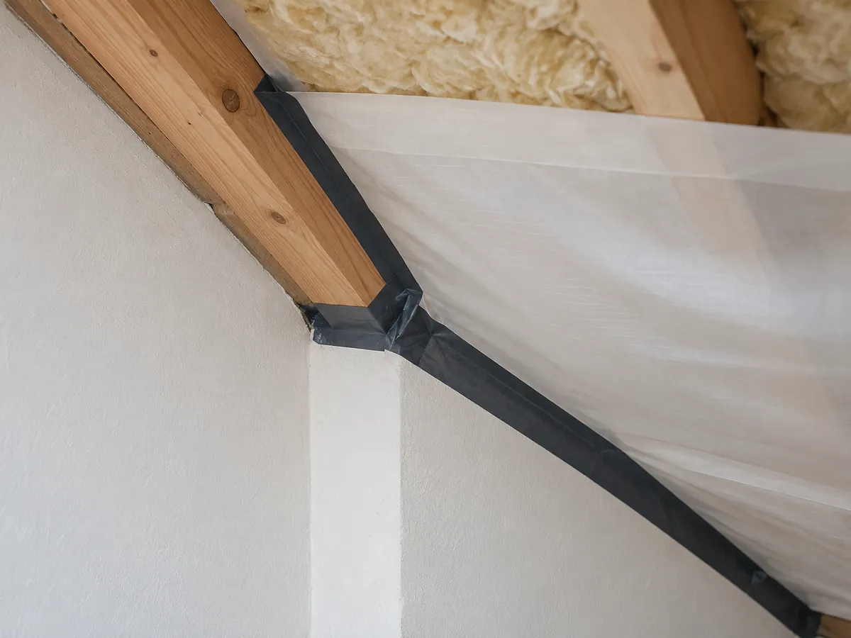 Luftdichter Anschluss der Dampfbremse an Wand und Sparren