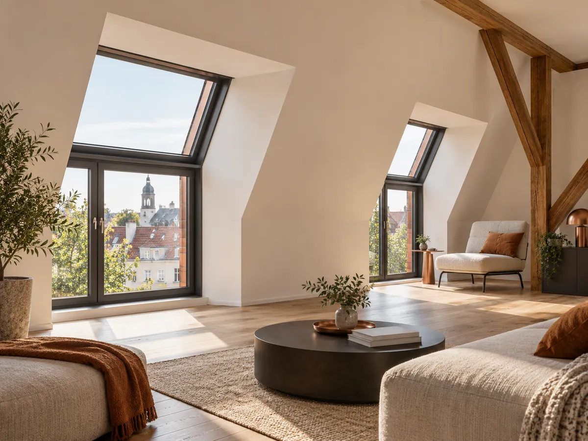 Helles Zimmer im Mansarddach mit Dachfenster