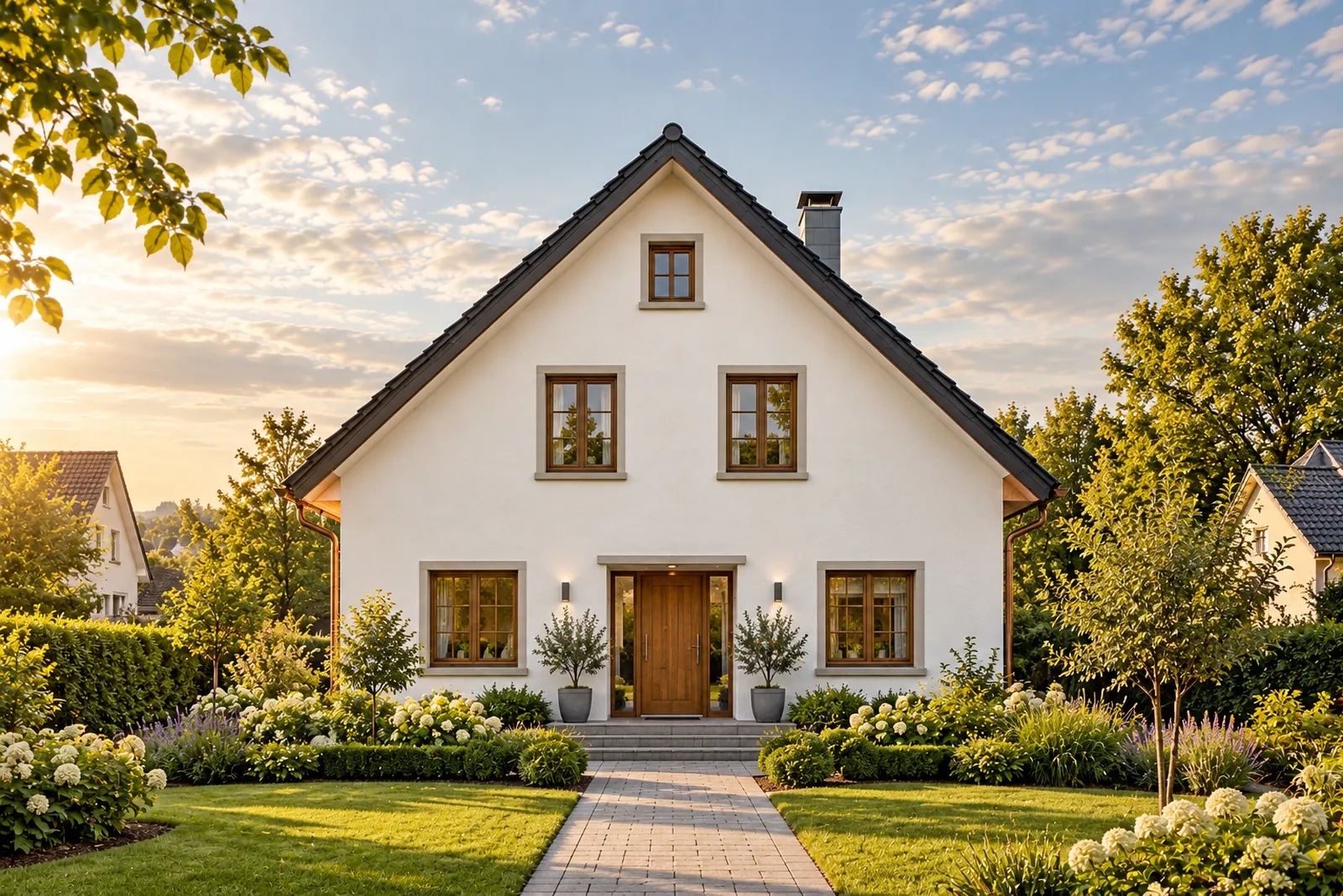 Einfamilienhaus mit Satteldach und Giebelseite