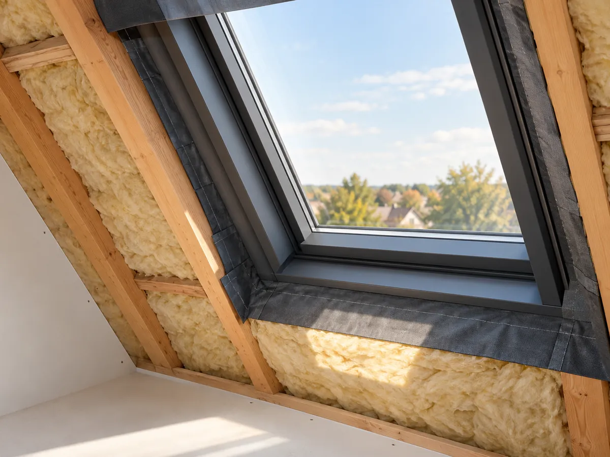 Anschluss eines Dachflächenfensters an die Dämmebene im Detail