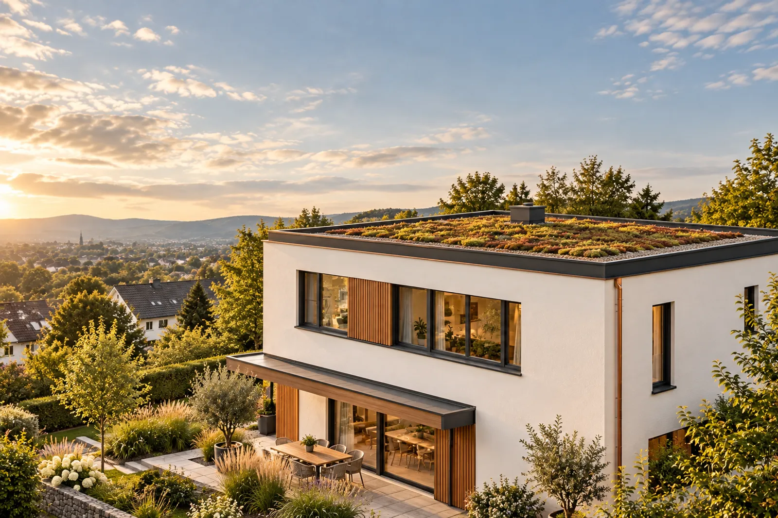 Flachdach mit extensiver Sedum-Begrünung