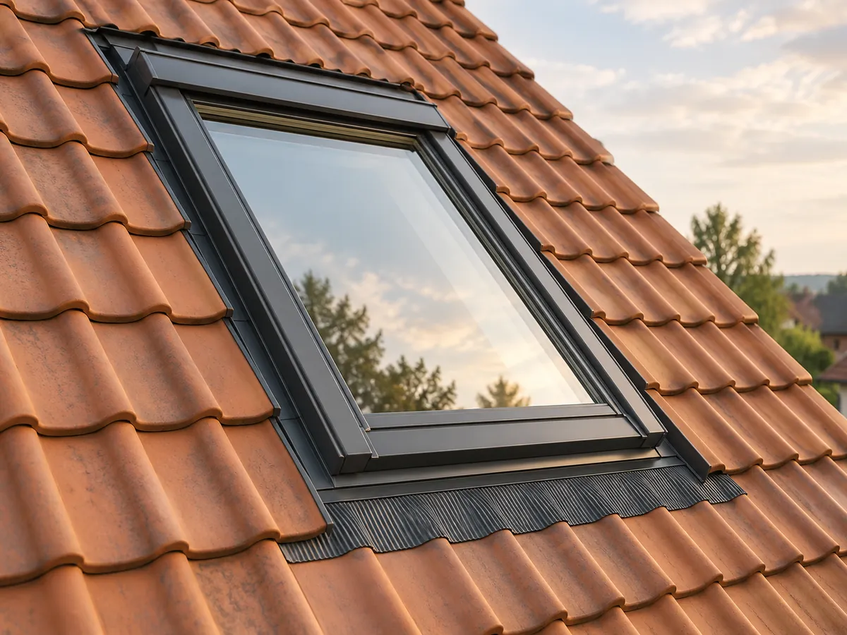 Dachflächenfenster im Ziegeldach von außen