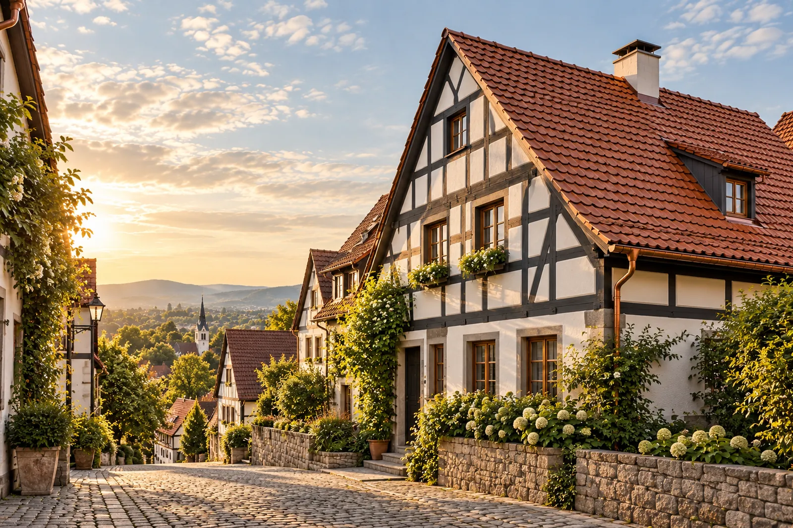 Fachwerkhaus mit Biberschwanzdach in einer Altstadtgasse